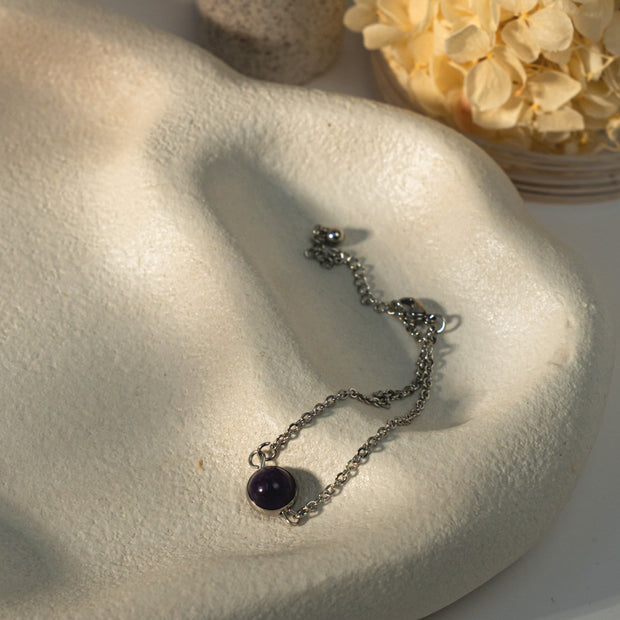 Amethyst Bead Silver Bracelet
