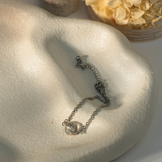 Clear Quartz Bead Silver Bracelet